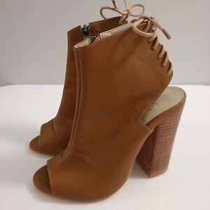 Petite Tan Platform Leather Booties - Women's Small Size Heels